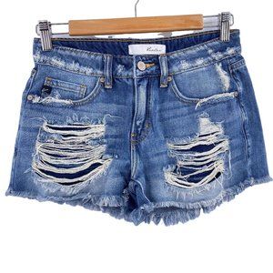Kancan mid rise distressed boy friend shorts size 1 24 Stretch denim cut off